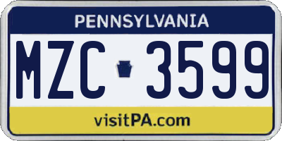 PA license plate MZC3599