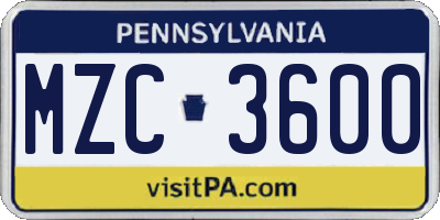 PA license plate MZC3600