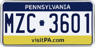 PA license plate MZC3601