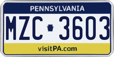 PA license plate MZC3603