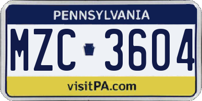 PA license plate MZC3604