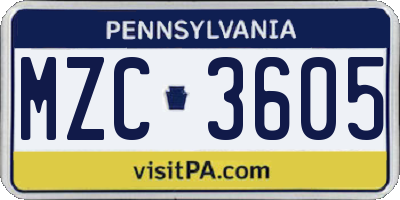 PA license plate MZC3605