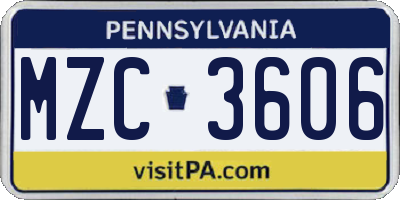 PA license plate MZC3606