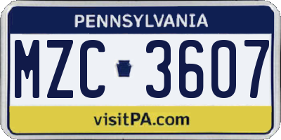 PA license plate MZC3607