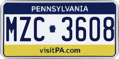 PA license plate MZC3608