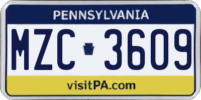 PA license plate MZC3609