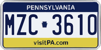 PA license plate MZC3610