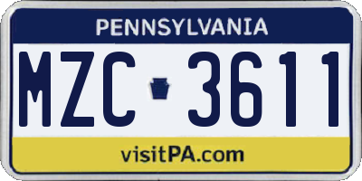 PA license plate MZC3611