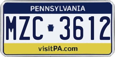 PA license plate MZC3612