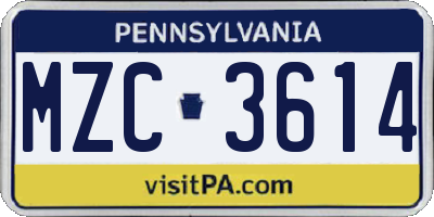 PA license plate MZC3614