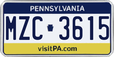 PA license plate MZC3615