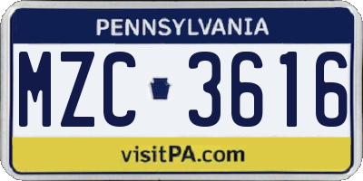 PA license plate MZC3616