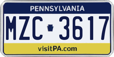 PA license plate MZC3617
