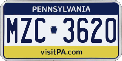 PA license plate MZC3620
