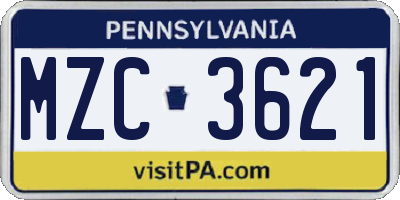 PA license plate MZC3621