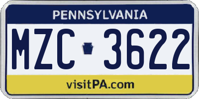 PA license plate MZC3622
