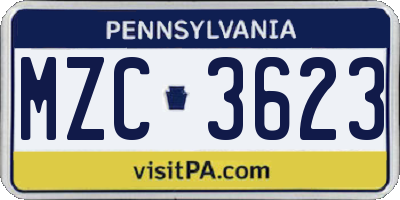 PA license plate MZC3623