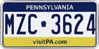 PA license plate MZC3624