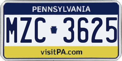 PA license plate MZC3625