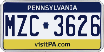 PA license plate MZC3626
