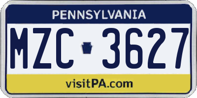 PA license plate MZC3627
