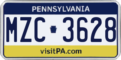 PA license plate MZC3628