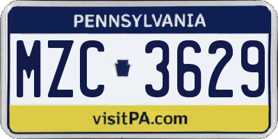 PA license plate MZC3629