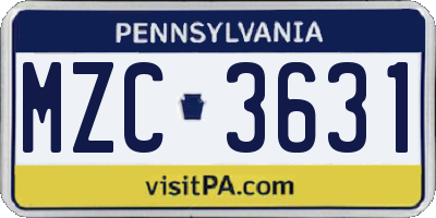 PA license plate MZC3631