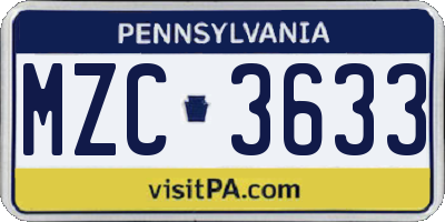 PA license plate MZC3633