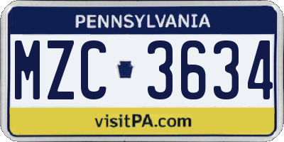 PA license plate MZC3634
