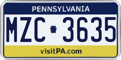 PA license plate MZC3635