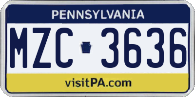 PA license plate MZC3636