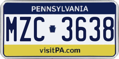 PA license plate MZC3638