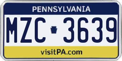 PA license plate MZC3639
