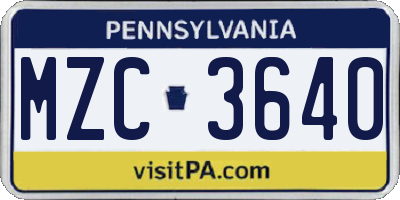 PA license plate MZC3640