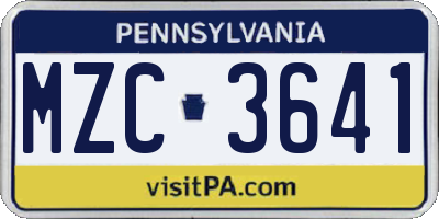 PA license plate MZC3641