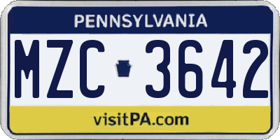 PA license plate MZC3642