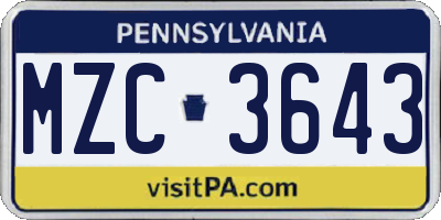 PA license plate MZC3643