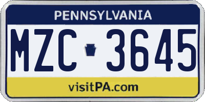 PA license plate MZC3645