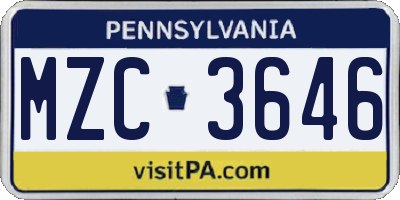 PA license plate MZC3646