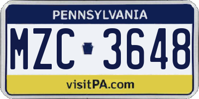 PA license plate MZC3648