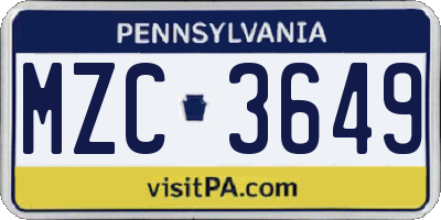 PA license plate MZC3649