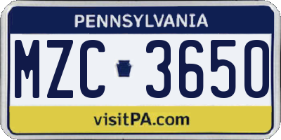 PA license plate MZC3650