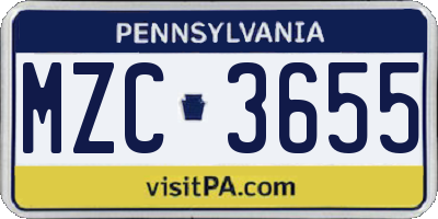 PA license plate MZC3655