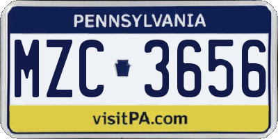 PA license plate MZC3656