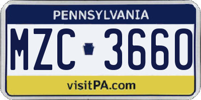 PA license plate MZC3660