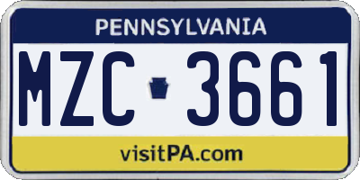 PA license plate MZC3661