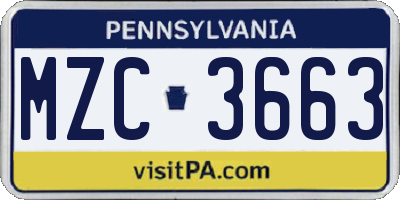 PA license plate MZC3663