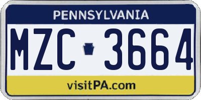 PA license plate MZC3664