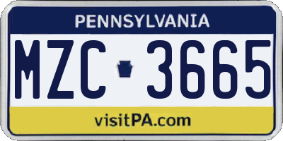 PA license plate MZC3665